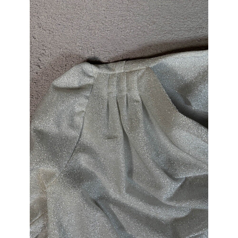 Vintage Silver Shimmer Top Cowl Neck Puff Shoulder 80s Glam Blouse Chest 40" - Picture 6 of 9